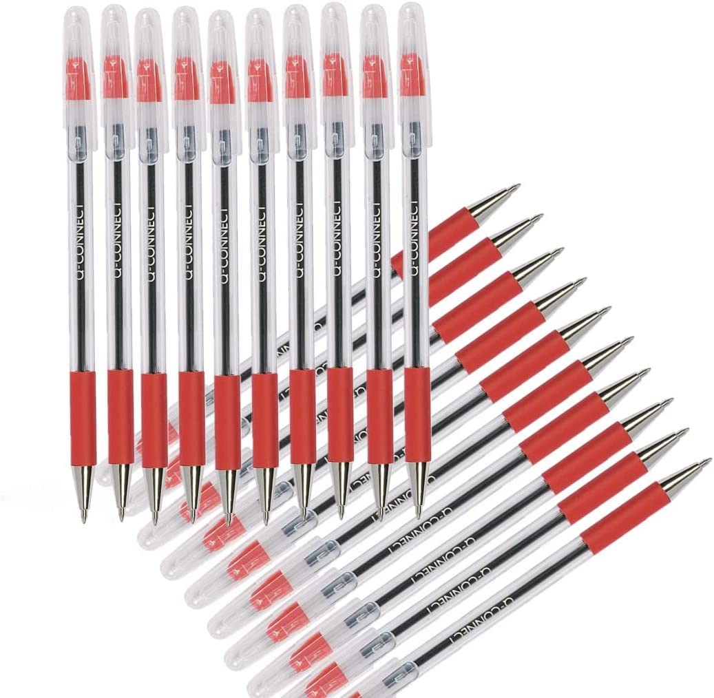 Q-Connect Red Grip Stick Ballpoint Pen Medium (Pack Of 20) Ref Kf02459
