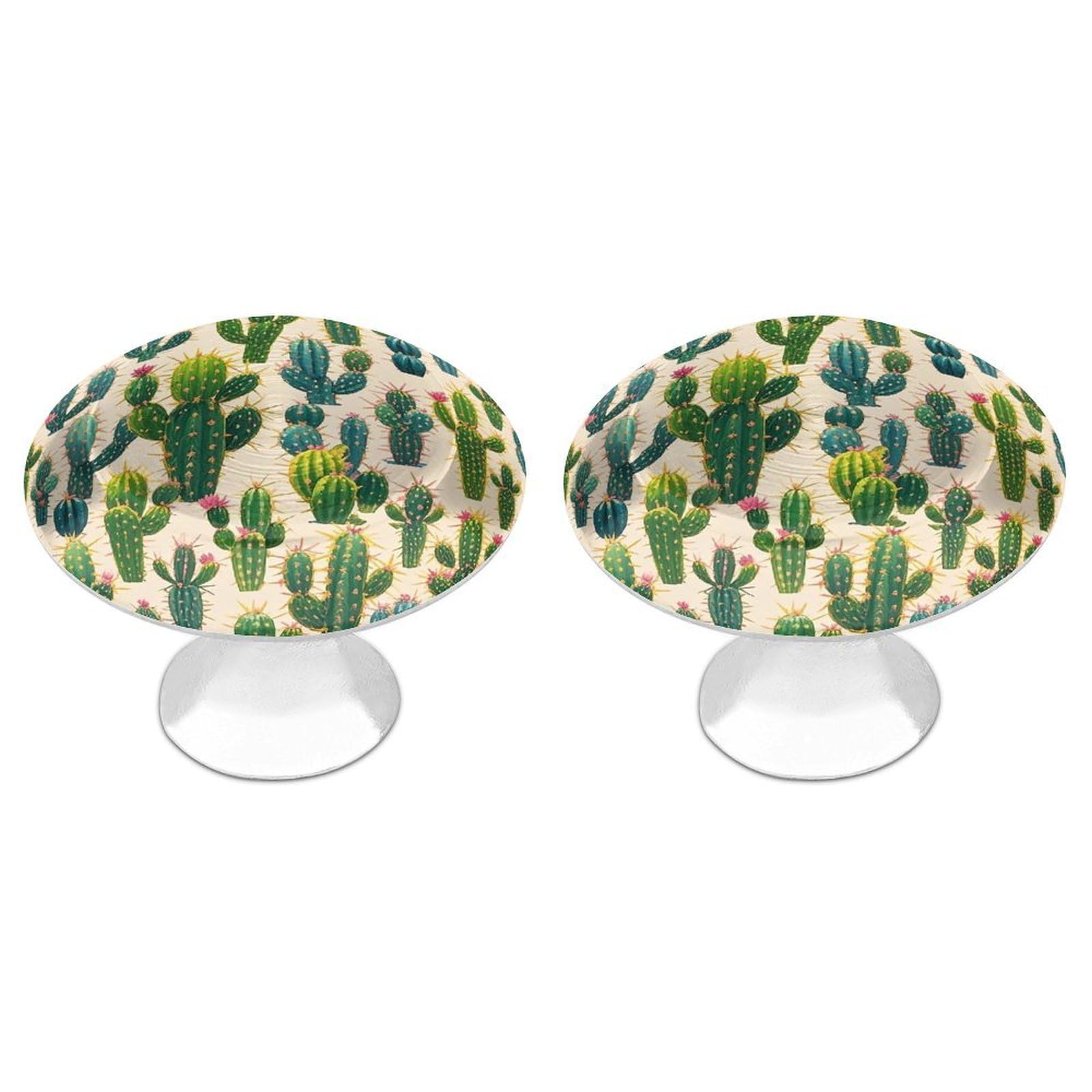 QMNLKH Cactus Pattern Cabinet Knobs for Home, Round Drawer Pulls for Kitchen, Personalized Cupboard Handles with Screw, Fashion Dresser Knobs for Office, Drawer Handles, 2 Packs
