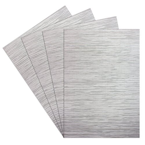 Yoy Kitchen Pvc Placemats - Dining Room Heat Insulation Stain-Resistant Eat Mats For Table - Rectangle Washable Recycled Non-Slip Woven Plastic Vinyl Simple Style Place Mats,Set Of 4,Silver #TOP25