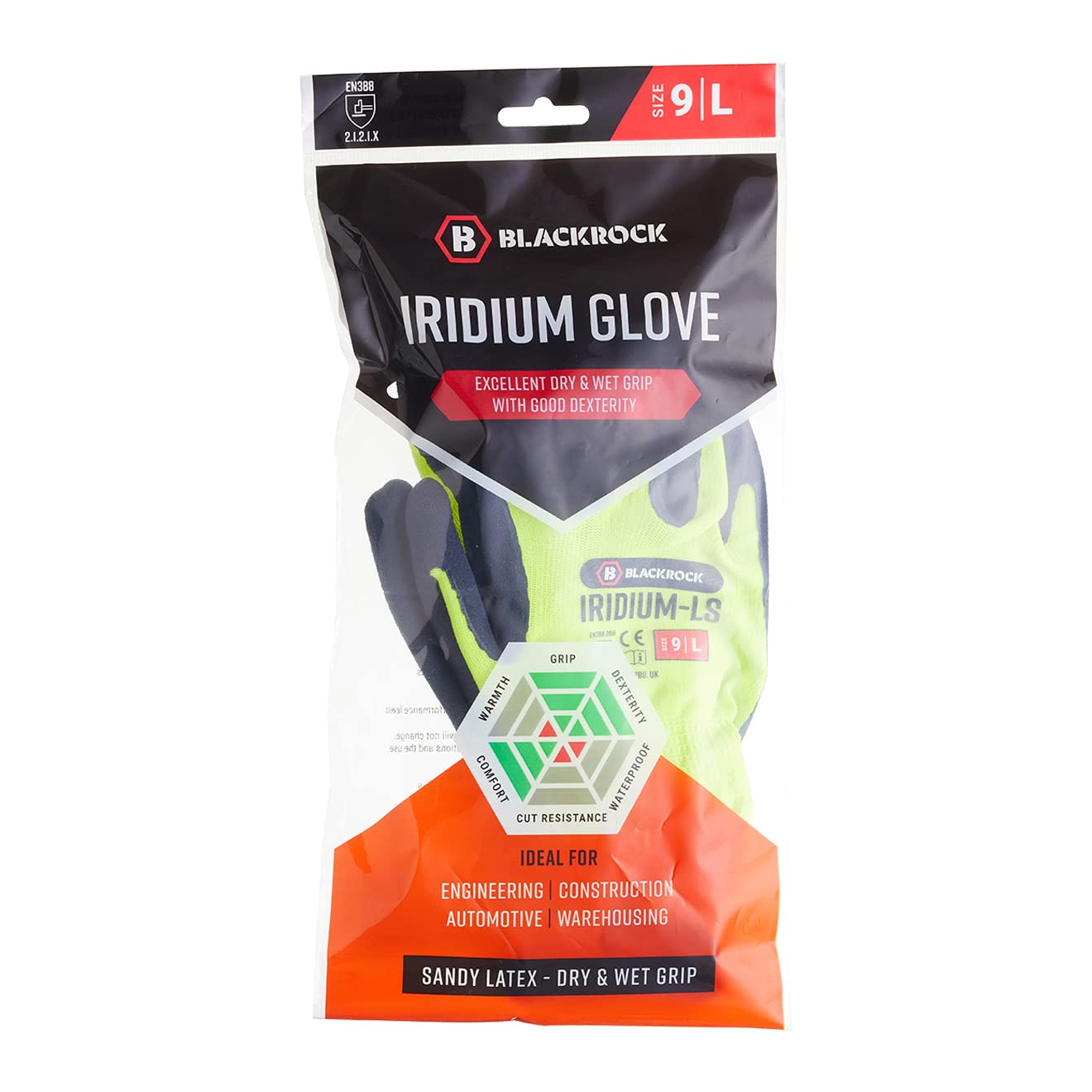 Blackrock Iridium-LS Guanti Da Lavoro Sicurezza Gialli - Rivestimento In Lattice Sabbioso, Antiscivolo Asciutto/Bagnato, Alta Visibilità, Taglia Unisex