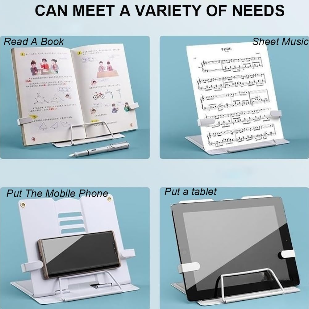 Atril de partituras portátil profesional de escritorio, atril de partituras plegable de metal, atril de partituras de altura ajustable de 6 posiciones, compatible con documentos y libros, gris (g