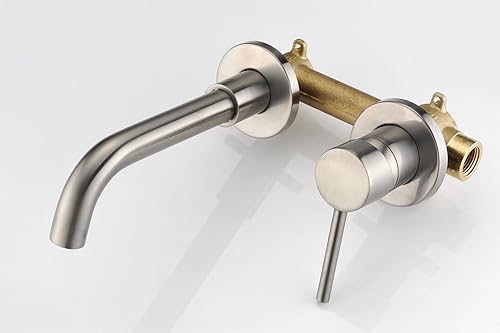 Miniatura 6 de Sumerain - Grifo de pared para baño (níquel cepillado, mango único, válvula de latón oculta)