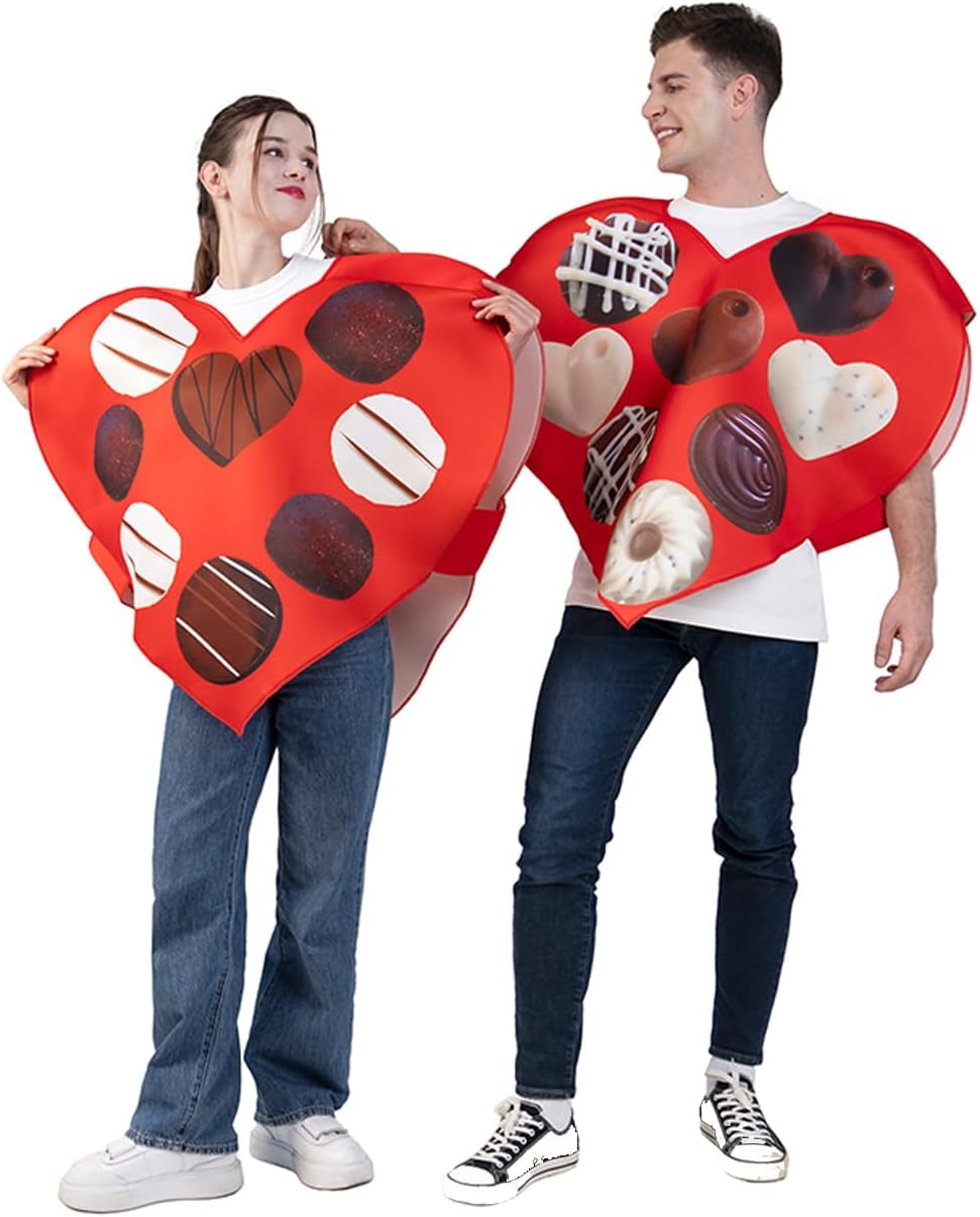 DSplay Adult Red Heart Costume Chocolate Heart Valentine's Day