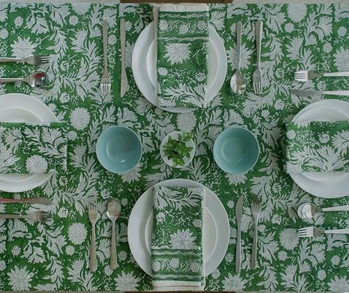 VISTALOOM Block Print Green Table Cloth- 54x108 Inch Rectangle 100% Cotton Handmade Pre-Shrink, Washable for Spring, Kitchen & Dining Perfect for Chirstmas, Patio, Indoor & Outdoor, Farmhouse by VISTALOOM - Used condition - Image 8