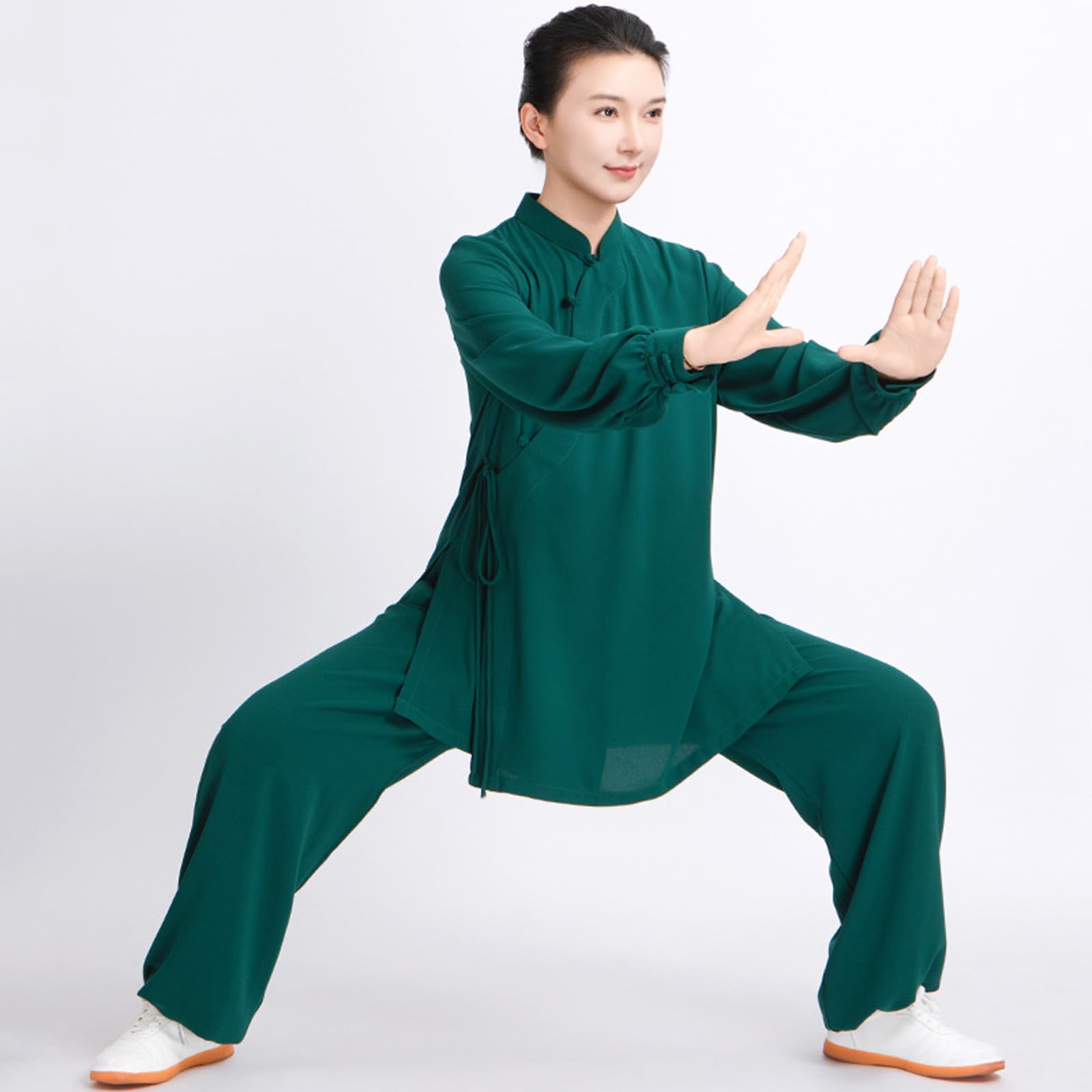CHUIKUAJ Vêtements de Tai Chi, Ensemble Traditionnel Chinois pour Femmes, Uniforme de Kung Fu à Manches Longues, Tenue de Méditation Zen pour Arts Martiaux (Haut + Pantalon)