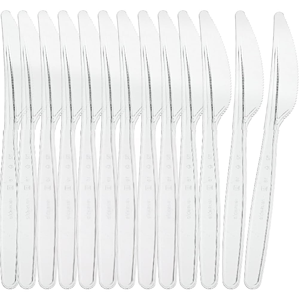 Zopper 100 x Premium Re-usable Plastic Knives Durable Heavy Duty Clear Plastic Cutlery Reusable Ideal for Weddings, Events, Parties, Dinning, Picnics, Office Use
