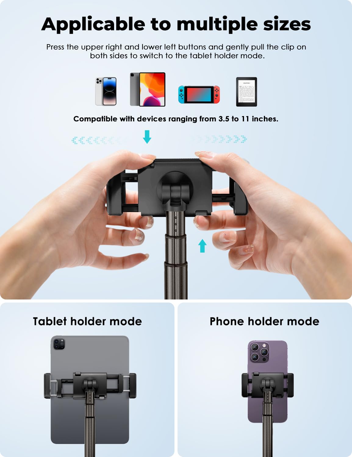Viozon Supporto da pavimento per tablet e telefono, flessibile a braccio lungo, angolo regolabile a 360°, in lega di alluminio, comodino, divano, tavolo, scrivania, compatibile con iPad, Kindle,