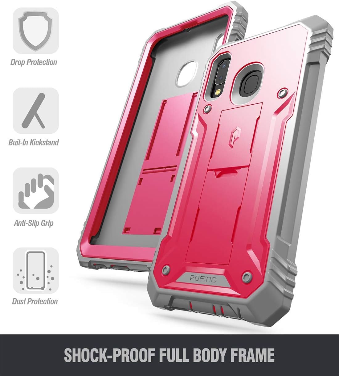60% оƒƒ Dіѕсоunt Galaxy A20 Rugged Case with Kickstand, Galaxy A30 Case, Poetic Full-Body Dual-Layer Shockproof Protective Cover, Built-in-Screen Protector, Revolution,Defender Case for Samsung Galaxy A20 /A30, Pink