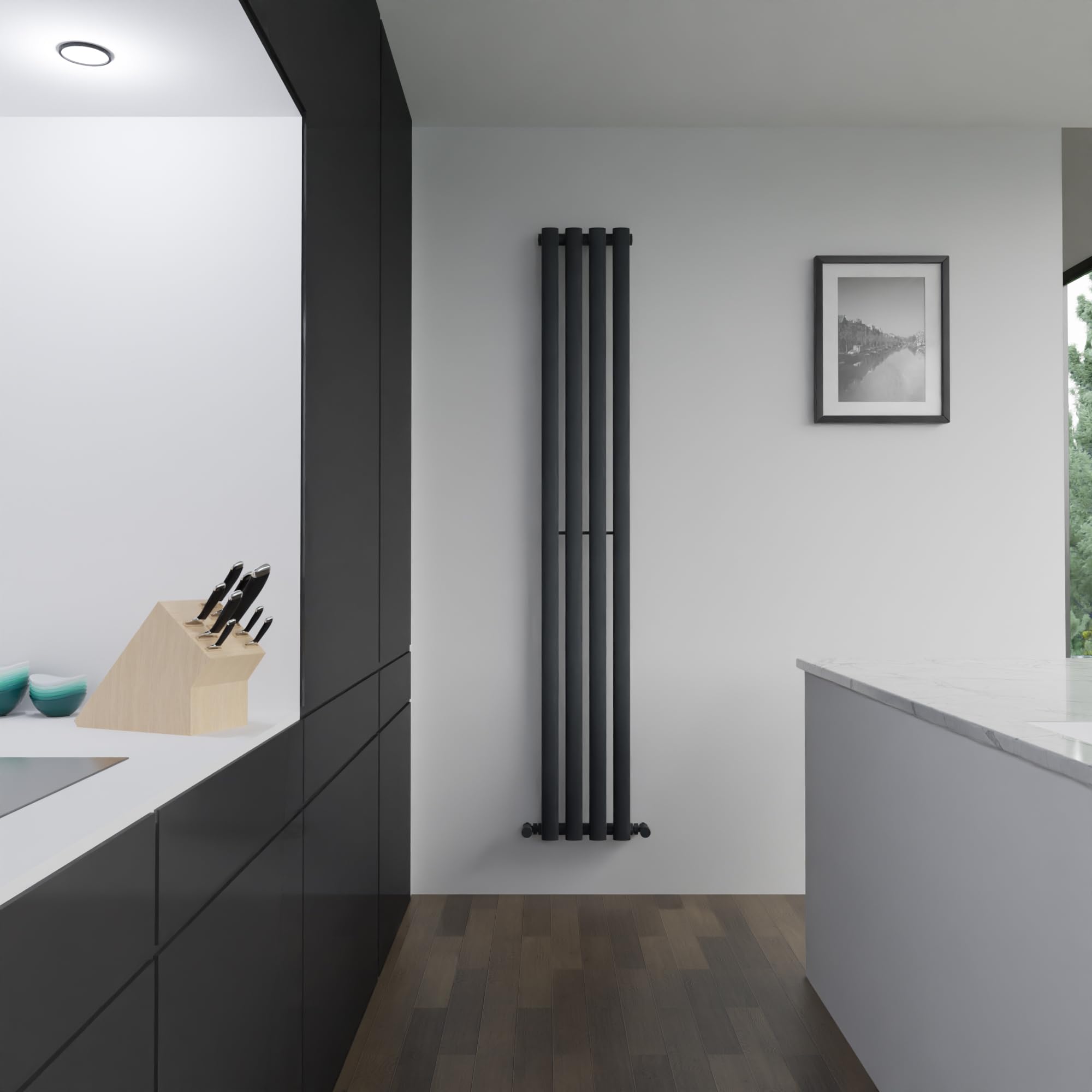 Brecon Black Oval Tube Designer Radiator Vertical Central Heating - 280mm (w) x 1800mm (h) - BTUs 2200