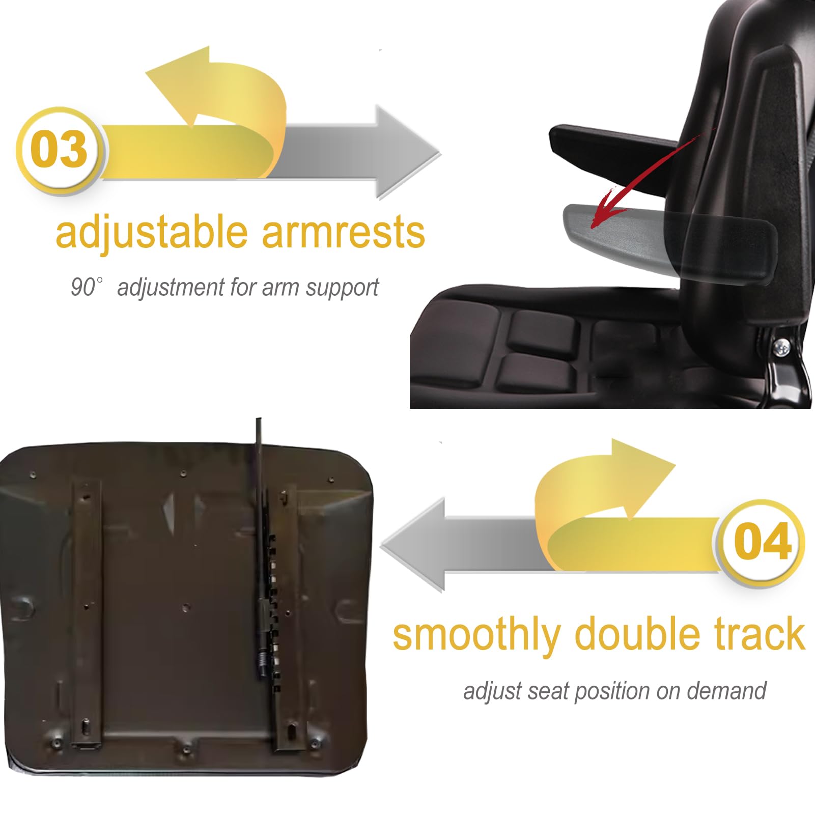 Universal Traktorsitz mit Armlehne, 30–180° verstellbarer Schleppersitz, wasserdichter Traktor Fahrersitz, Schwarz PU-Leder Gabelstapler