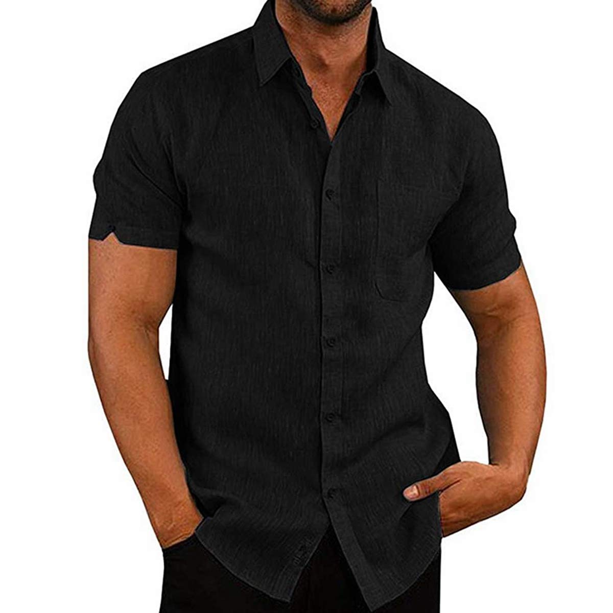 Loalirando Camisa Casual Hombre Camisa Suelta de Manga Larga para Hombre Top Blusa Informal con Botones y Bolsillo Camiseta Abotonada de Corte Recto Shirt de Ocio Simple y Básico