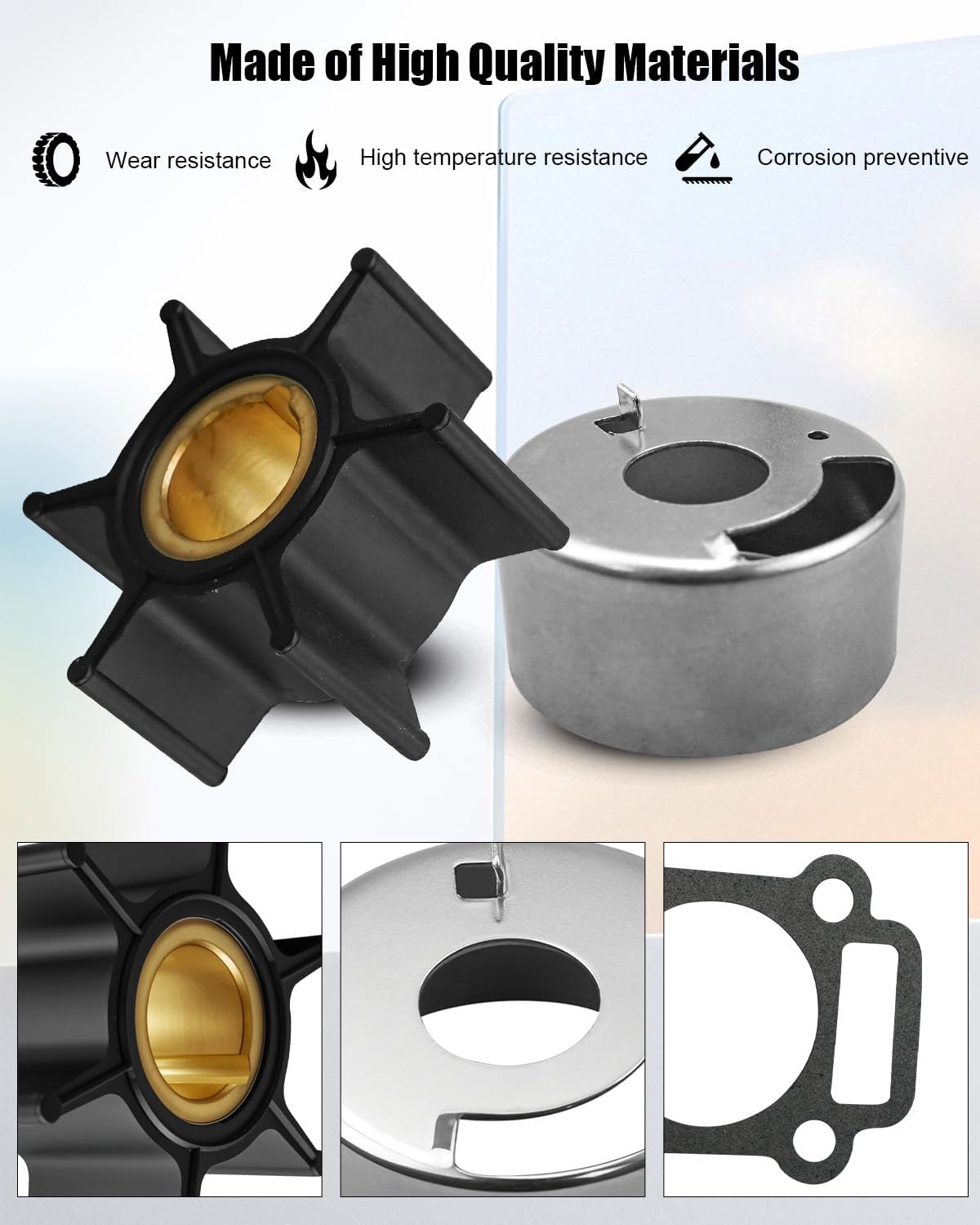 Water Pump Impeller Repair Kit Compatible with Mercury 8 9.9HP Nissan Tohatsu Outboard Replace 803750A03 3B2873222M 3B2-87322-2, Marine Engine Water Pump Replacement Parts