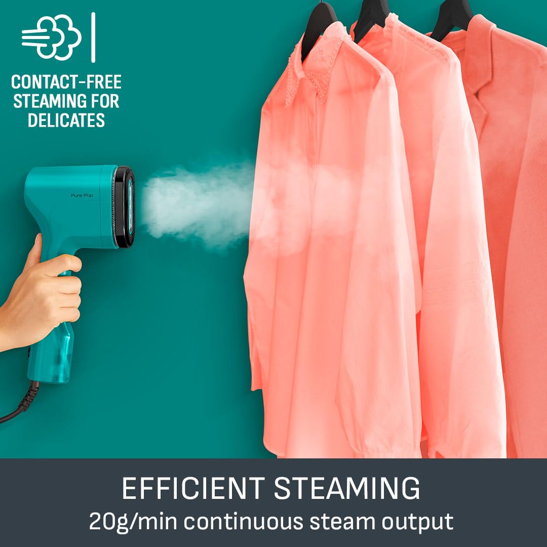 Tefal Pure Pop Slim Handheld Clothes Steamer, No Ironing Board Needed, Ready to Use in 15 Seconds, 70ml Detachable Water Tank, Travel Iron, Garment Steamer, Green, DT2024 — view 5