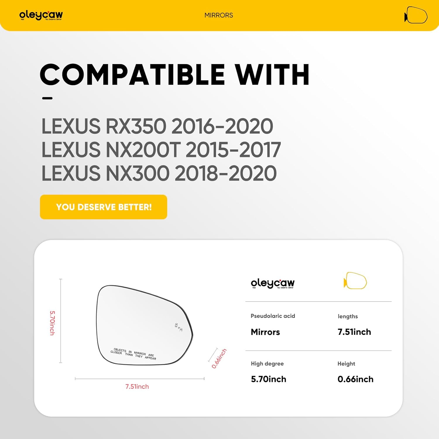 Passenger Side BSD Mirror Compatible with Lexus RX350 2016 2017 2018 2019 2020, NX200t 2015-2017, NX300 2018-2020 - Heated, Right Side Mirrors Replacement for Lexus RX NX with Blind Spot Indicator