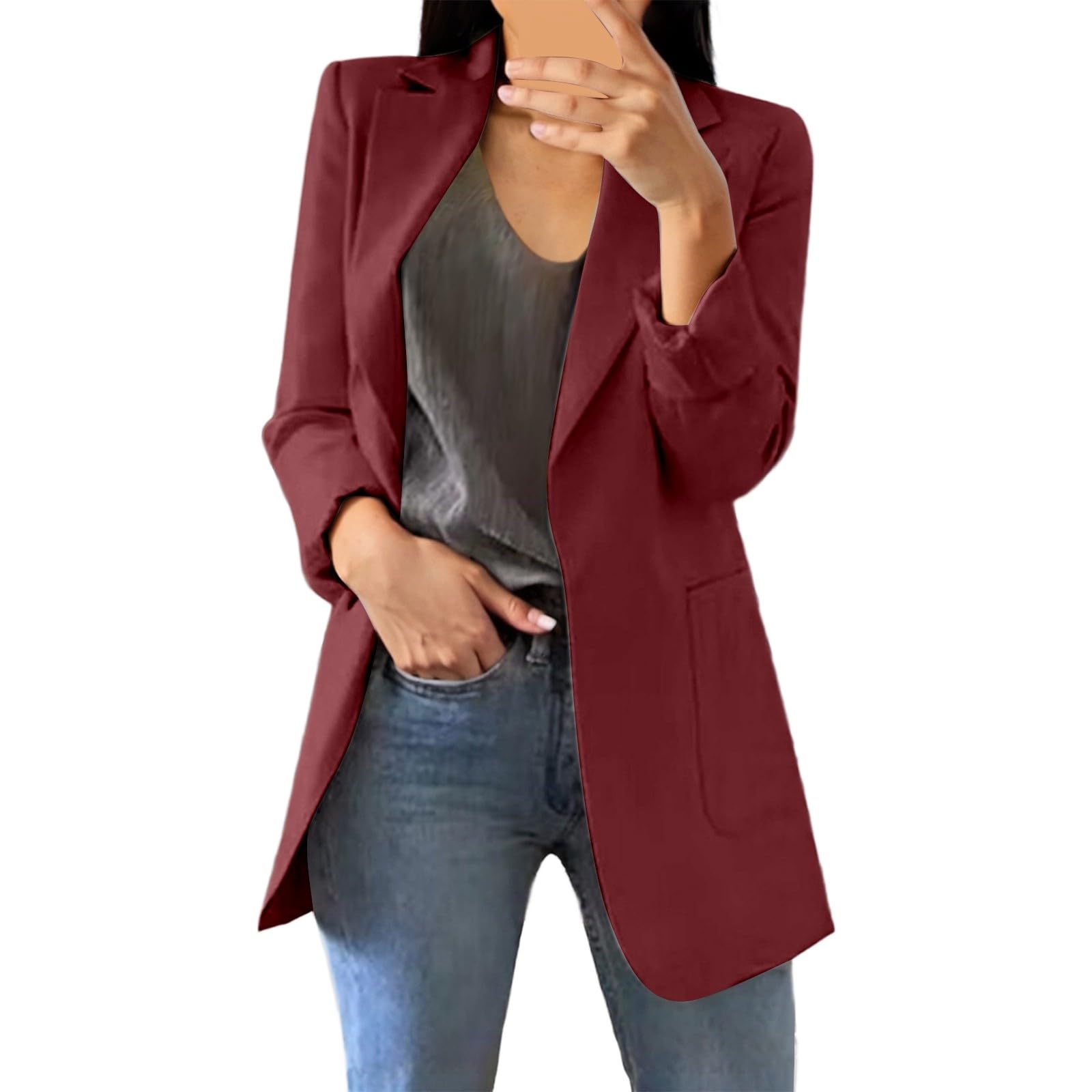 Blazer Damen Longblazer Elegant Oversize Modern Business Große Größen Jacke Anzug Mode Festlich Mit Tasche Blazer Jacke Für Die Arbeit, Businessjacke