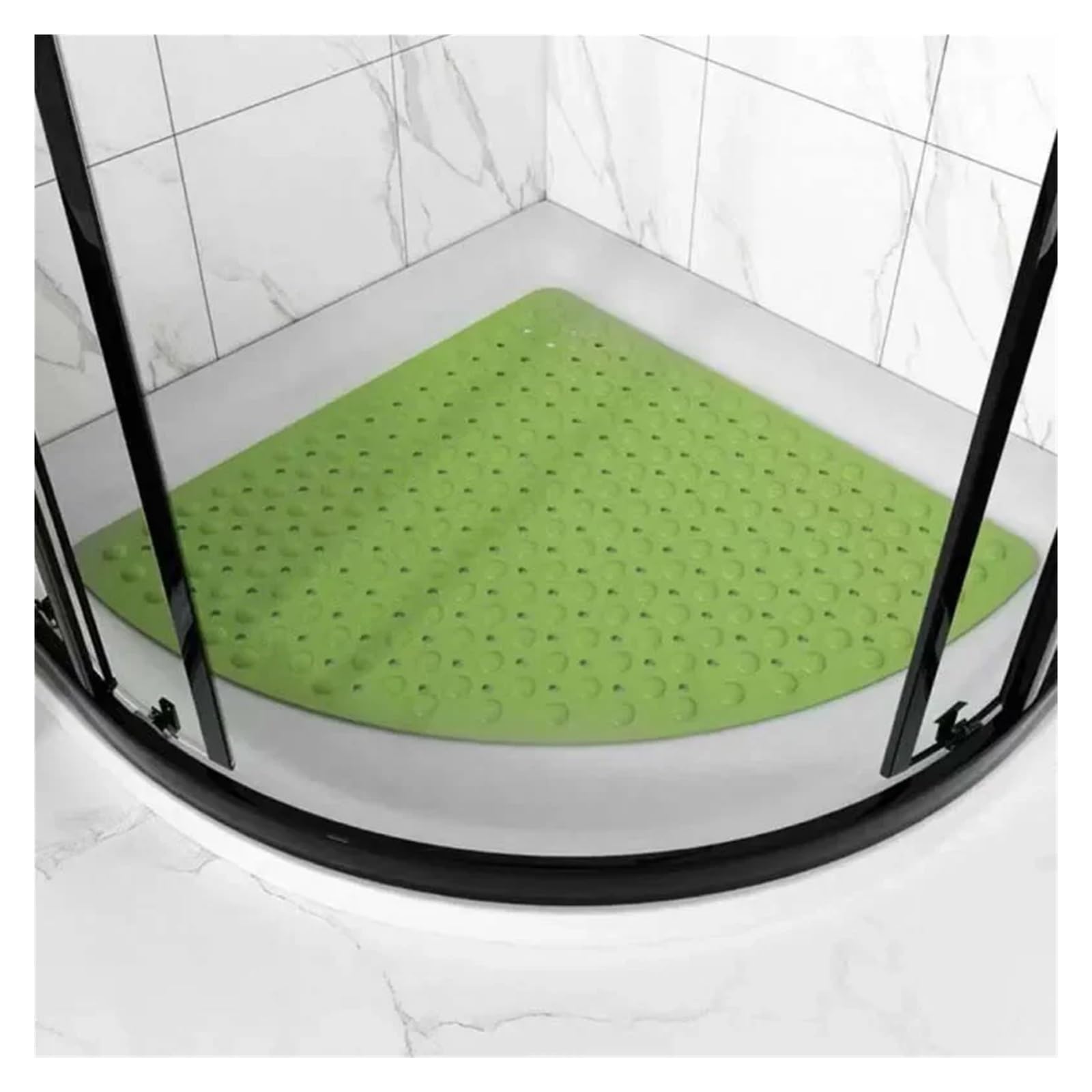 Curved Shower Mat Anti-Slip Bathroom Pad with Suction Cup and Protrusion Points Foot Massage Shower Mat Fan Shaped Door Funny Bath(Green,54 54CM)