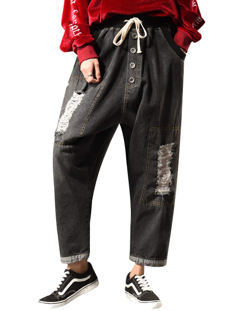 Youlee Donna Vita Elastica Pantaloni Harem Jeans di Cotone