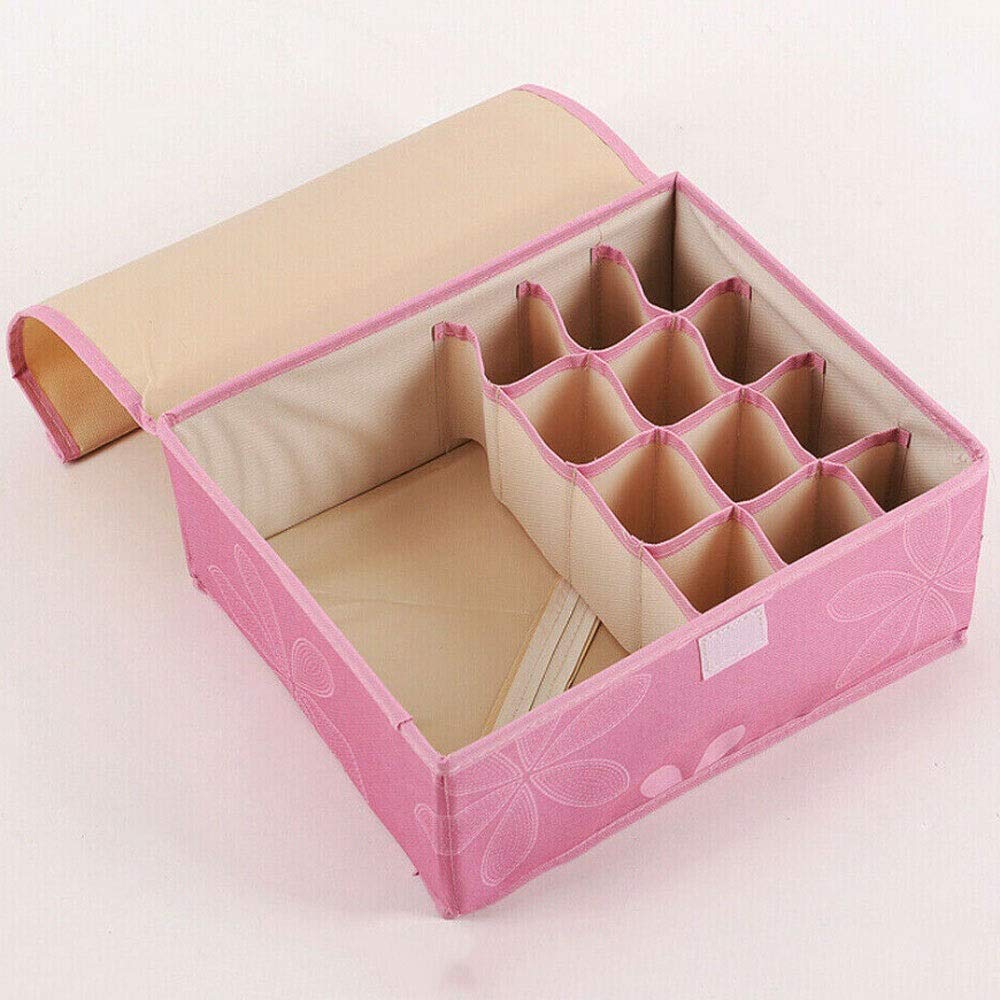 Scatole portaoggetti Cassetto divisorio per Biancheria Intima con Coperchio Organizer per Armadio Organizer per Biancheria Intima per Cravatte Calze Pantaloncini Organizer per Reggiseno (Rosa)