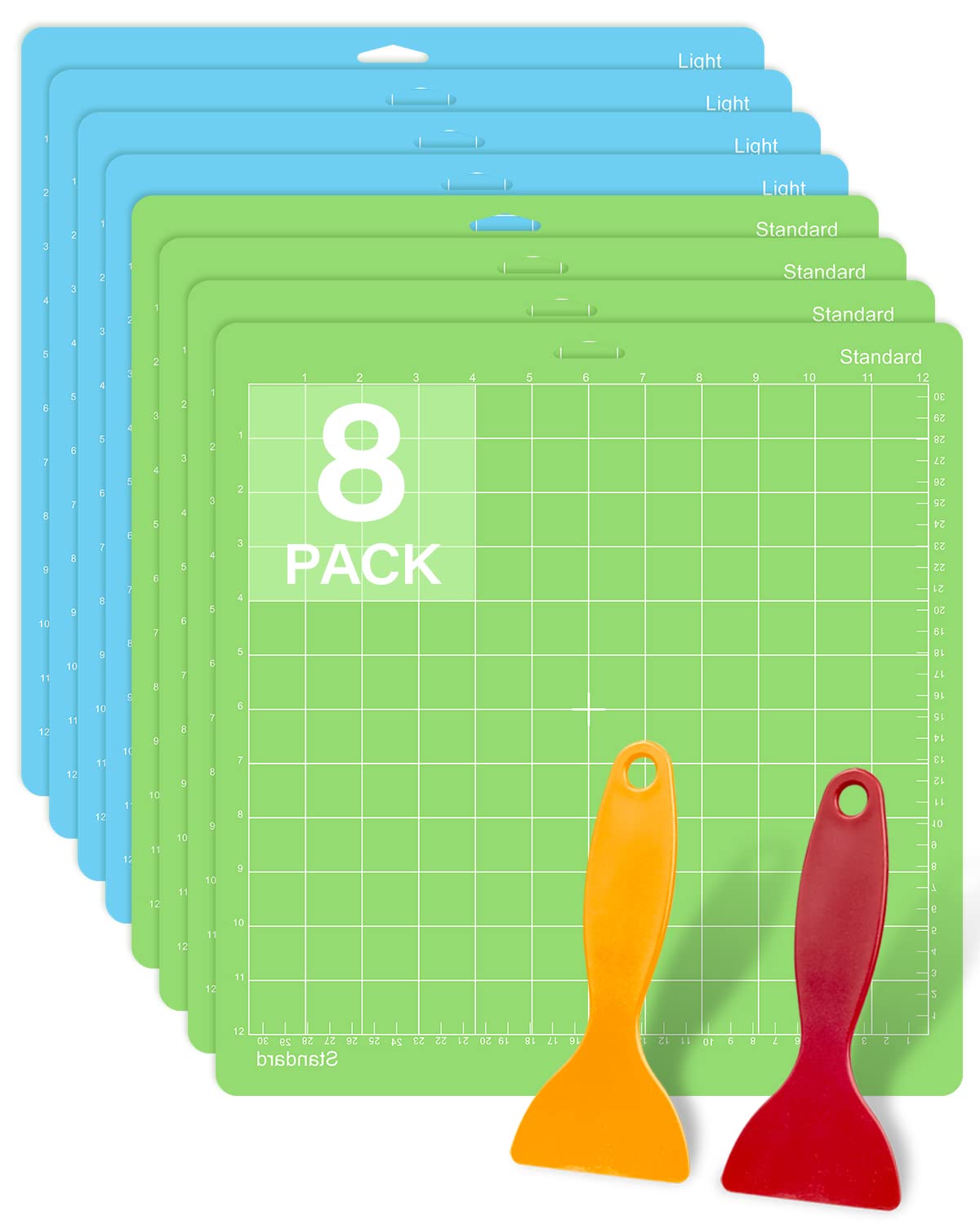 ColemolyCutting Mat for Cricut 2 Pack 12x12in Standard/Light Cut Cards for Maker 3/Maker/Explore 3/Air 2/Air/One 2 Pack Scraper Sticky Green/Blue Cricket Replacement Accessories Pad for Supplies