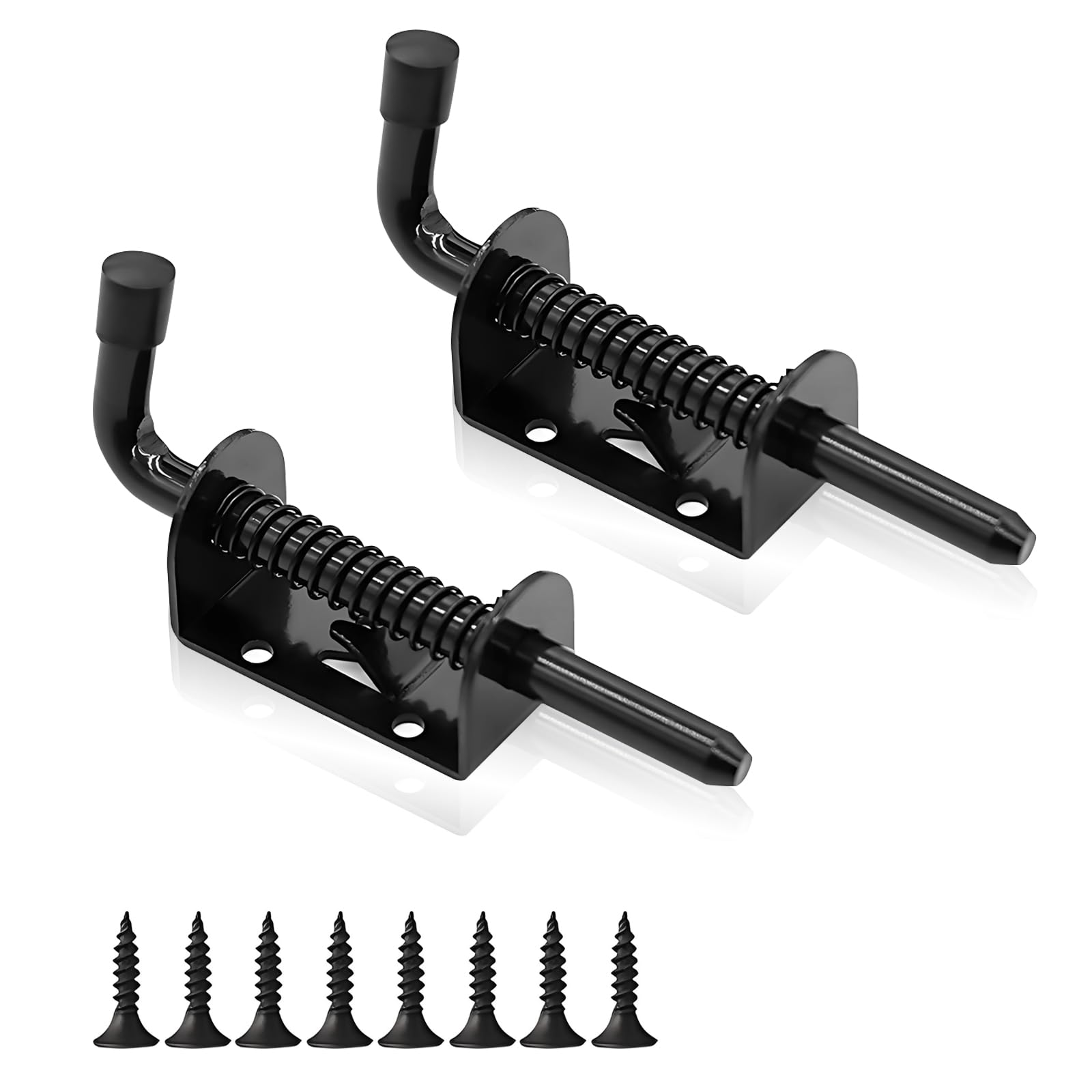 2 Pcs Metal Door Bolts with Screws, 128mm Black Spring Bolt Latches, Heavy Duty Spring Latch Pin for Yard Gate Shed Door Tailgate Trailer Garage