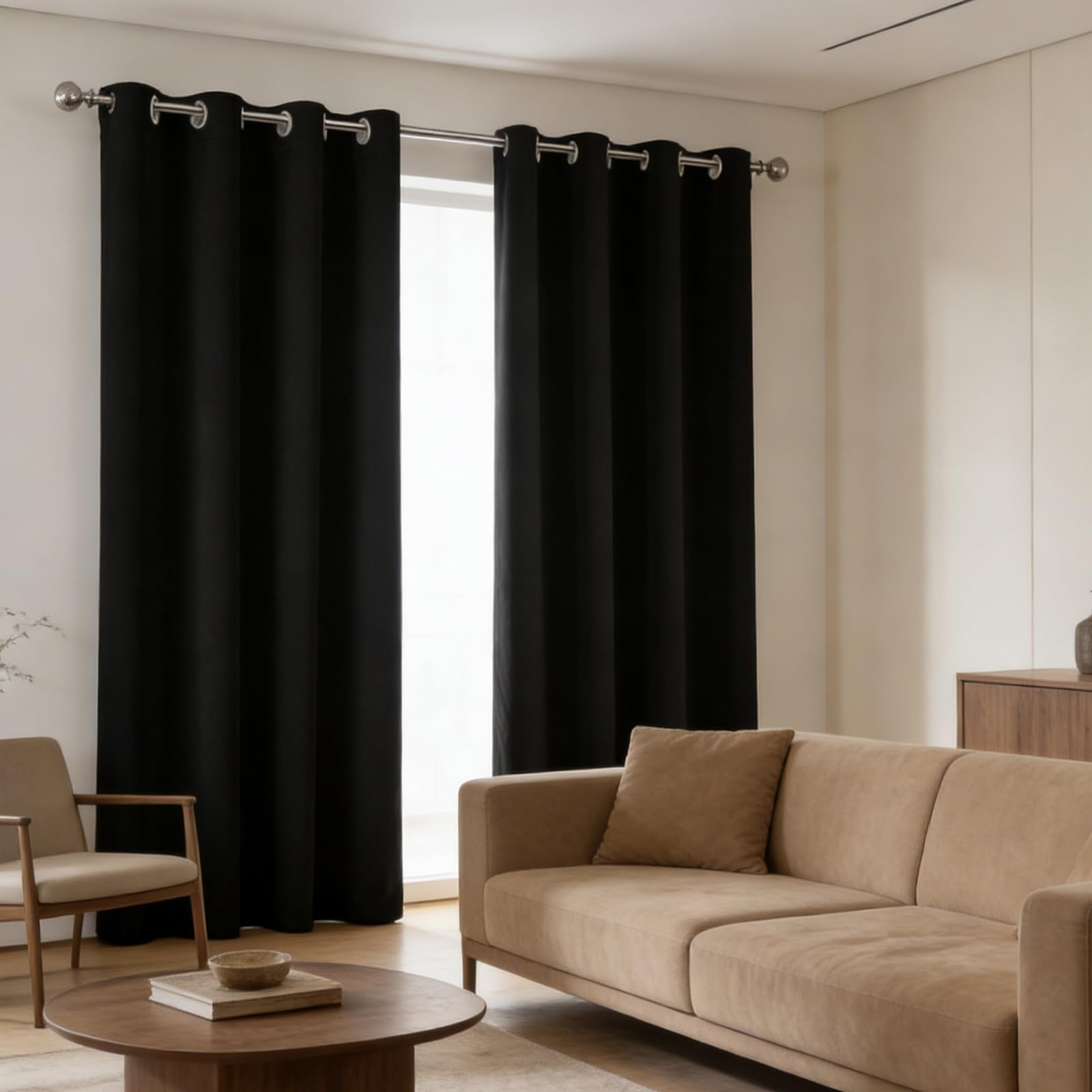 Rideaux thermiques isolants et opaques noirs 225x260 cm