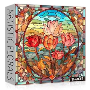 PICKFORU Stained Glass Flower Puzzles for Adults 1000 Pieces, Vintage Art Puzzles Floral, Impossible Hard Challenging Puzzles for Adults, Colorful Stained Glass Jigsaw Puzzle