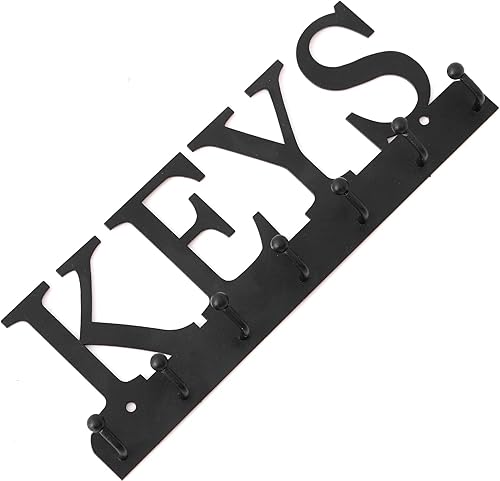 Miniatura 6 de Soporte para llaves montado en la pared para decoración de pared con 7 ganchos, organizador de llaves de metal negro, para entrada, puerta