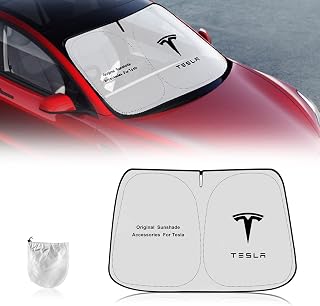 Tesla Windshield Sunshade for Model 3/Y, Front Windshield, 240T Double Layer Light Blocking Fabric, Foldable Sun Shade with a Storage Bag, Car Interior Tesla Accessories for Summer