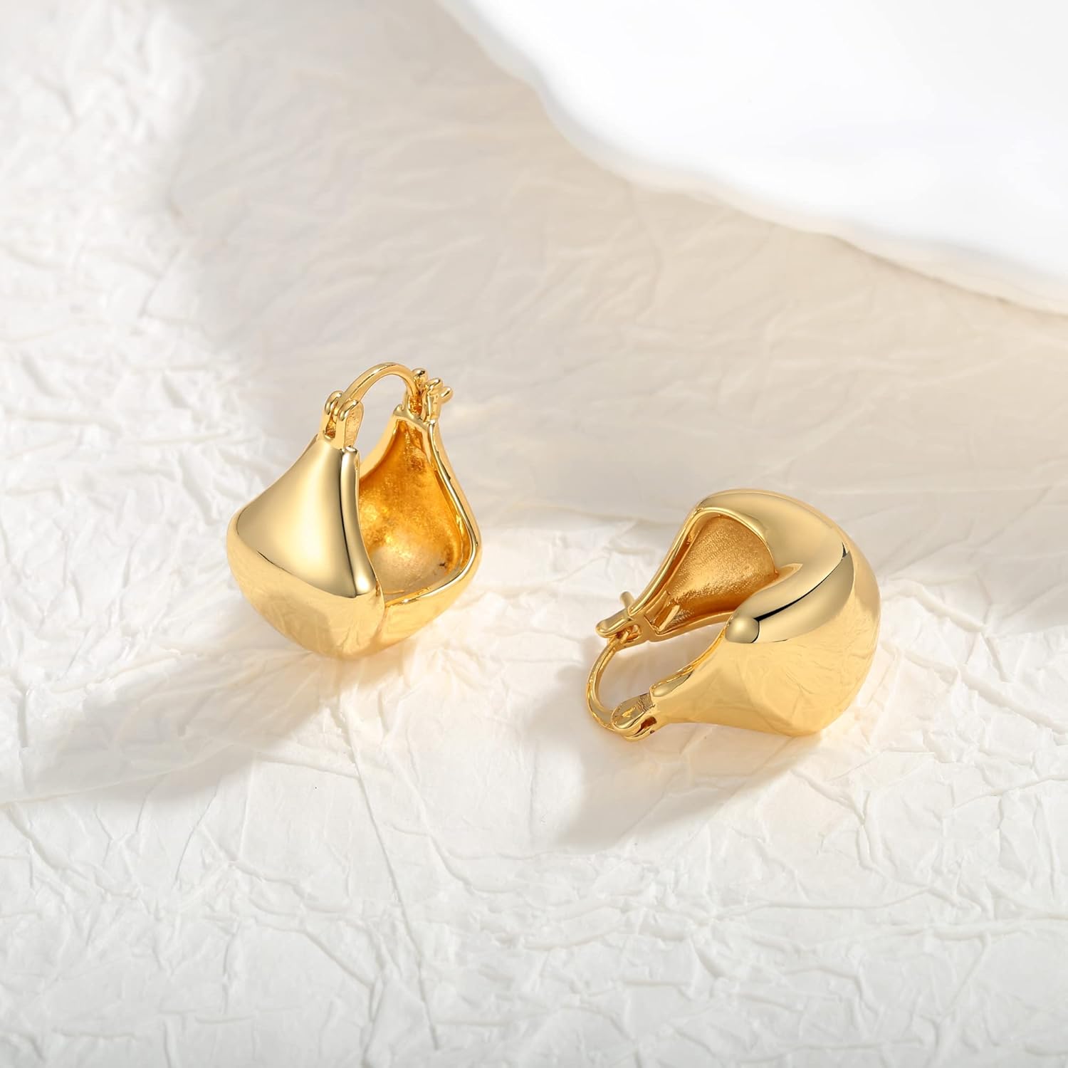 WOWORAMA Gold Chunky Hoop Earrings for Women Filigree Gold Hoop Earrings Lightweight Basket Hoop Earrings Simple Thick Round Ball Hoop Earrings - Image 3