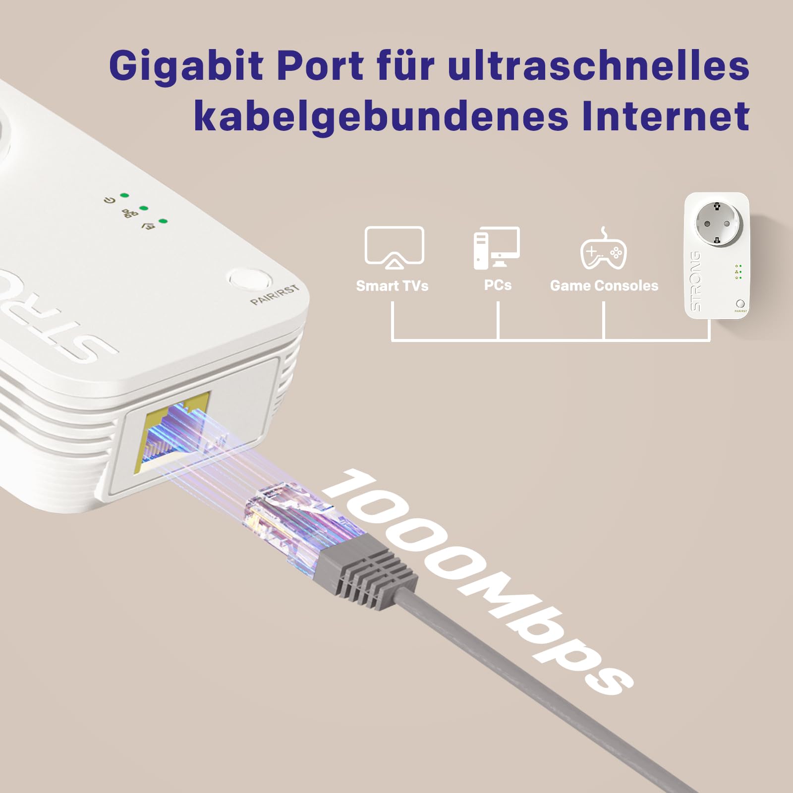 Strong AV1000 Mbit/s Powerline Adapter Set mit Steckdose – Bild 3