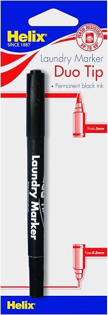 HELIX PERMANENT BLACK LAUNDRY MARKER DUO TIP PEN