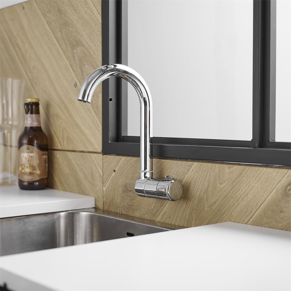 Grifo de Agua fría Plegable de 360° para caravanas y autocaravanas - Grifo Monomando para Lavabo, Montaje en Pared o Cubierta, Acabado Cromado. Ideal para Barcos, Yates y Camping.