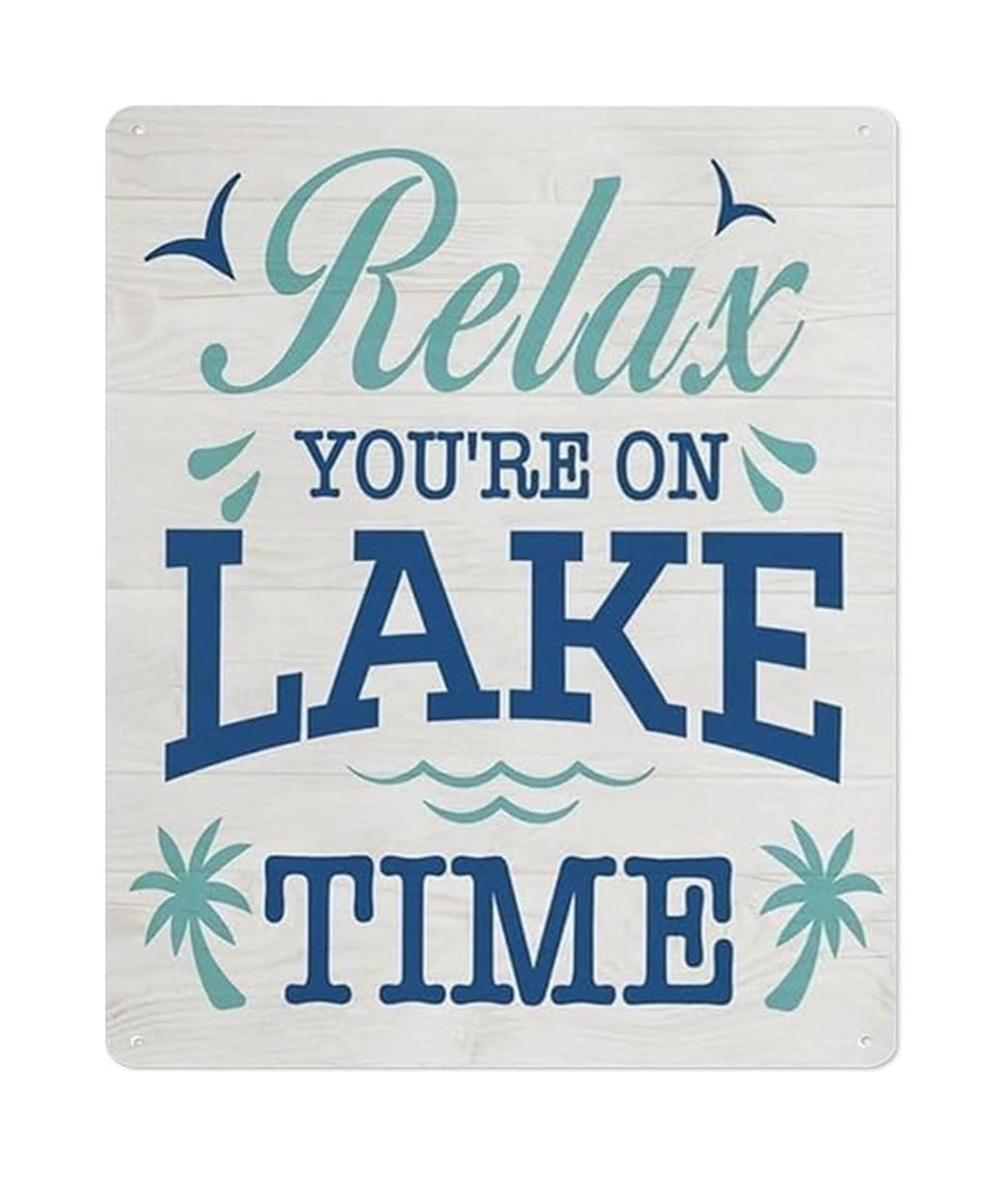 PKNVKZIDK Relax On Lake Time Tin Sign Rustic Metal Wall-Art with Vintage Typography Lake Cabin Decor for Porch Entryway 8 X 12 inch