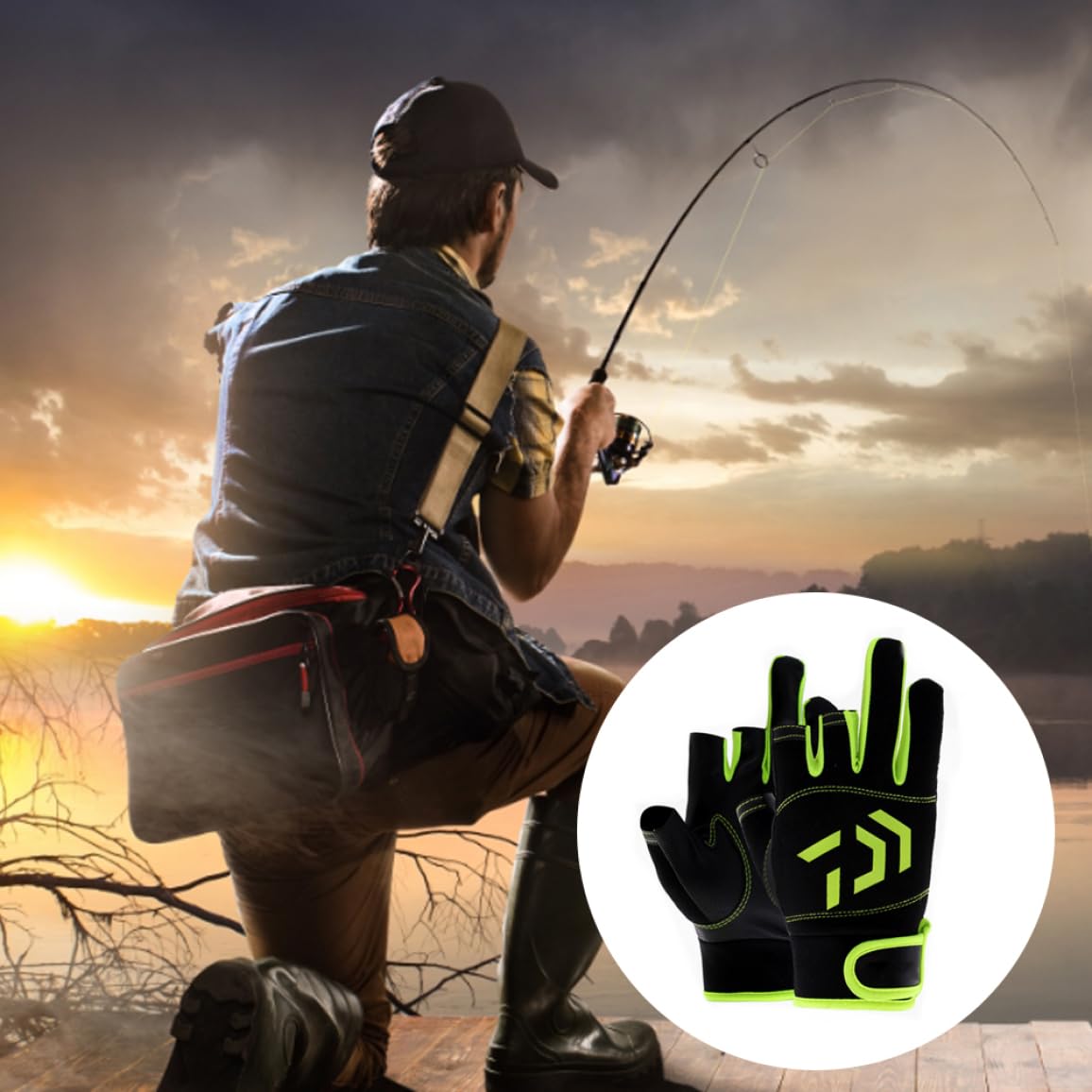 Jorzer Guanti da pesca senza dita a 3 dita guanti a vela premium imbottiti di palmo stampato per la migliore esperienza di pesca in kayak navigazione 1 paio verdi.