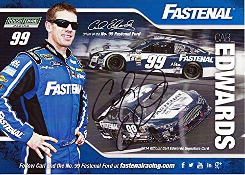 Carl Edwards # 99 Fastenal Racing Team (Roush) Firmado NASCAR 5X7 Hero Card con COA