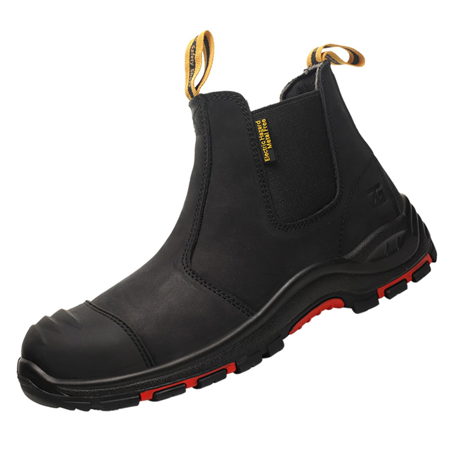 Micoklinlin Composite Steel Toe Boots for Men Work Genuine Leather Chelsea Boots Fashion Anti-Slip Puncture Proof Safety Insulated Shoes Slip on Resistant High Top Hiking Boots Black