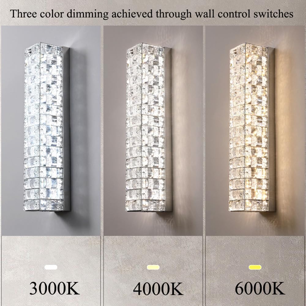 Modern Home Decoration Dimmable LED Wall Sconce 10W Crystal Wall Lights Bar Remote Control Chrome Bathroom Wall Mounted Lamp Long Linear Wall Lighting for Bedroom Bedside Hallway Foyer
