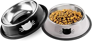 Cat Bowls, Set of 2 Cat Feeding Bowls, Cat Feeding Bowls, Double Feeding Bowl, Cat Water Feeding Bowl, Feeding Bowls for Cats, Stainless Steel product image