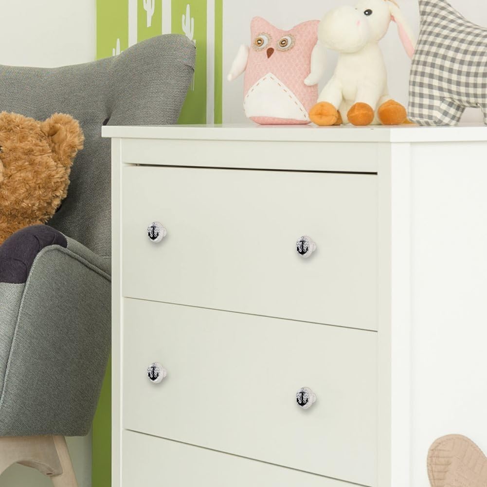 4 Pack Cabinet Knobs, Anchor White Knobs with Screws Round Furniture Drawer Pulls Handle for Dresser Cupboard Wardrobe Closet Hardware