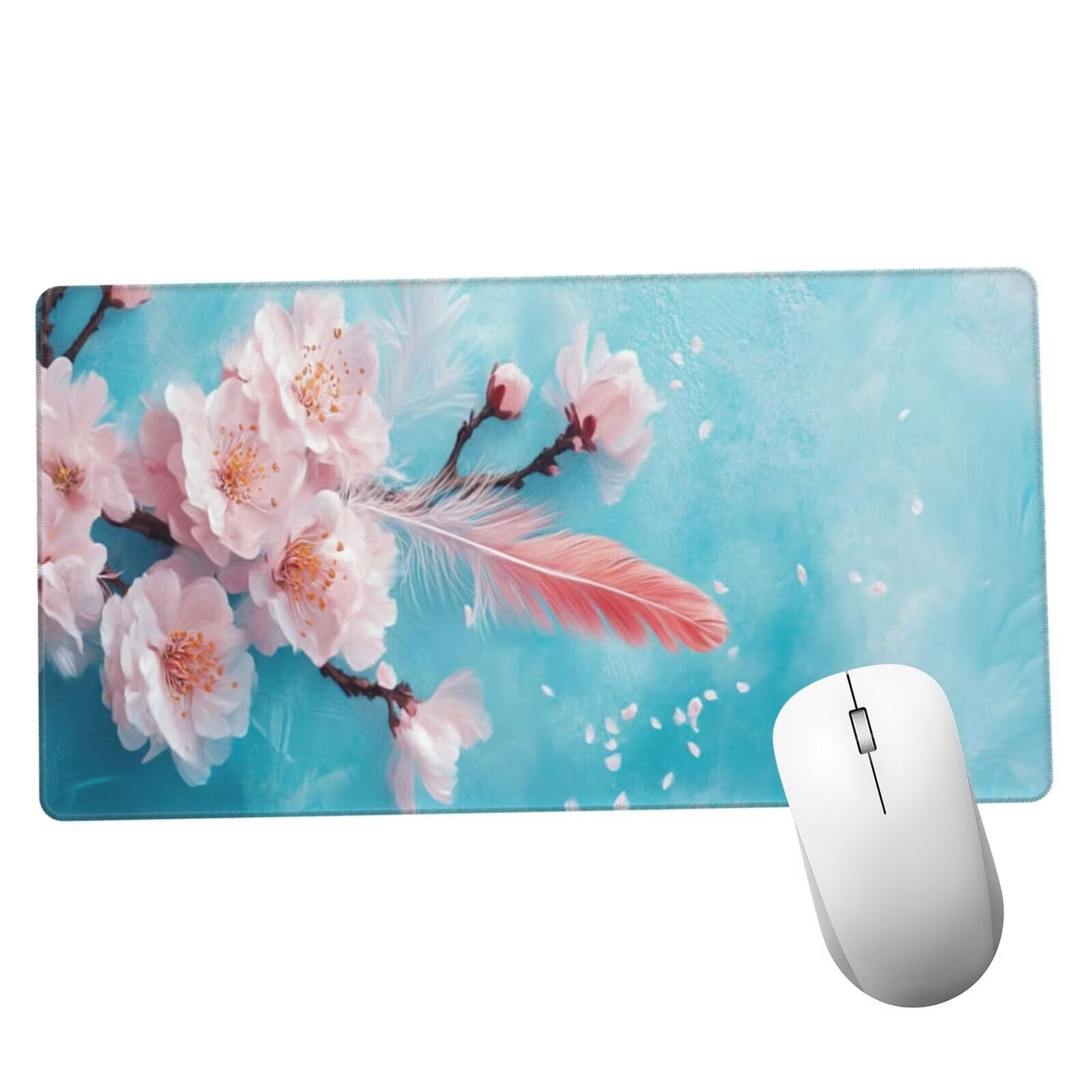 Podkładka pod mysz z kwiatami XXL Podkładka na biurko z piór 1600 x 800 x 3 mm zmywalna podkładka do gier na laptopa, z antypoślizgową gumową podstawą do gier, PC, pracowników biurowych Y1125