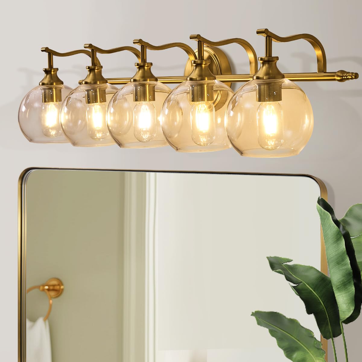 ANDY STAR Brushed Gold Bathroom Light Fixtures, 5-Light Vanity Lights ...