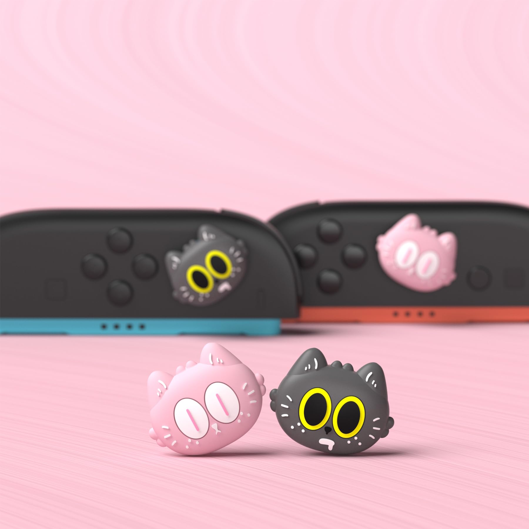 PlayVital 4 Piezas de Agarres para el Pulgar para Nintendo Switch 2 2025, Kawaii Tapas de Silicona para Joysticks de Joycon, Protector para Joystick, Accesorios para Switch 2 (Gato Lunar)