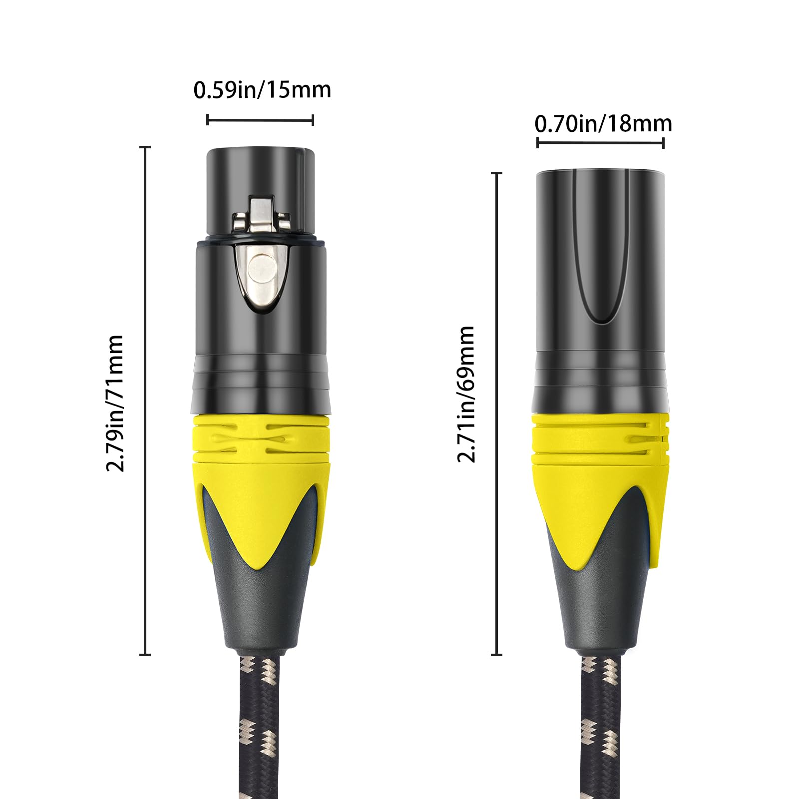 Lot de 4 câbles XLR de 7,6 m – Câble de microphone équilibré de qualité supérieure avec câble de haut-parleur XLR mâle vers femelle à 3 broches, couche de grille noire et blanche, conducteurs