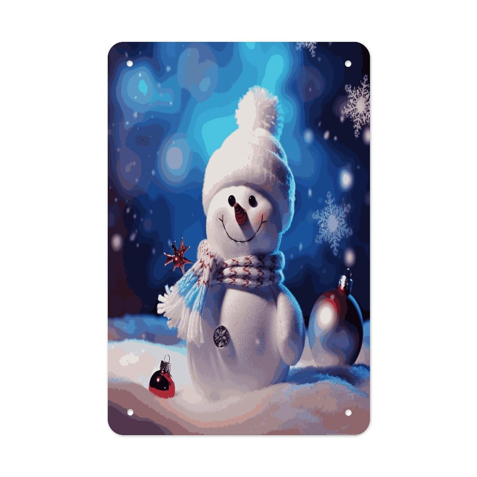 LDGSUPH Merry Christmas Snowman Wall Art Prints Folded Edge Iron Sheet Painting with Holes for Wall Prints Decorative Picture Metal Signboard Decor Painting for Outdoor Indoor Wall Decor