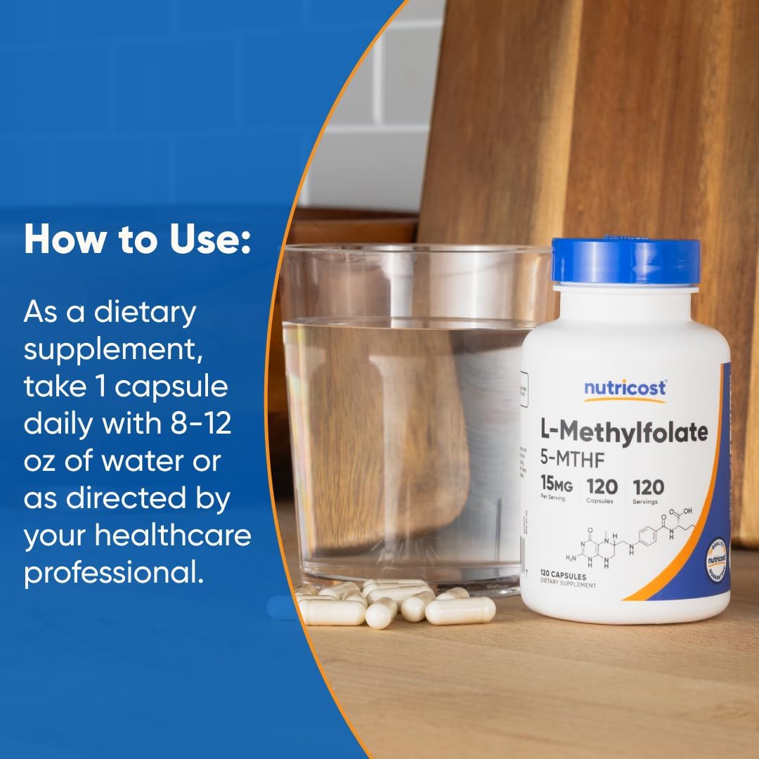 Nutricost L-Methylfolate 15mg, 120 Capsules (5-MTHF) - Vegan, Non-GMO, Gluten Free - Image 7