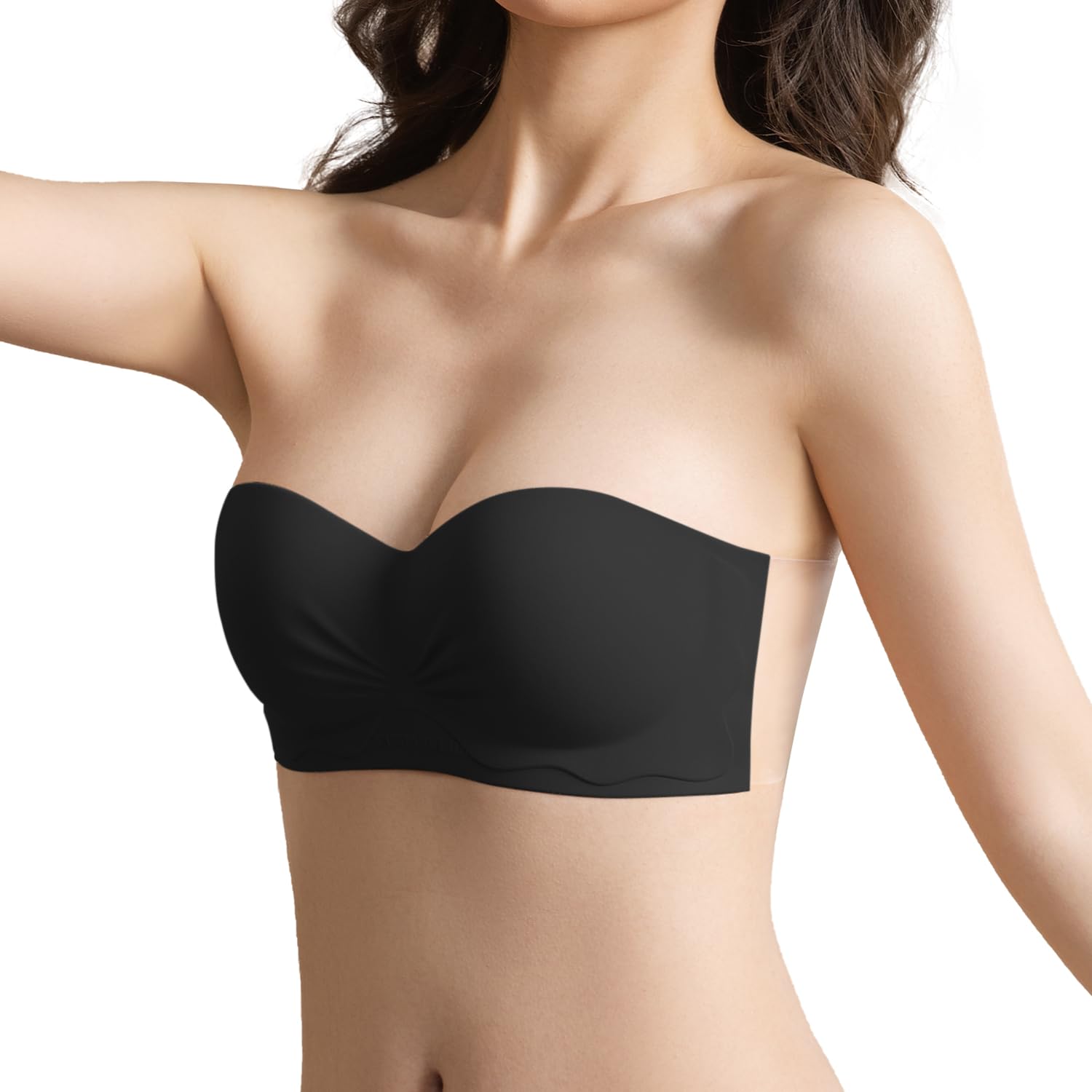 D.duo Women's Black Strapless Bras, Adhesive Push Up Bras, Backless Bra, Wirefree Non-Slip Invisible Tube Top For (, A)