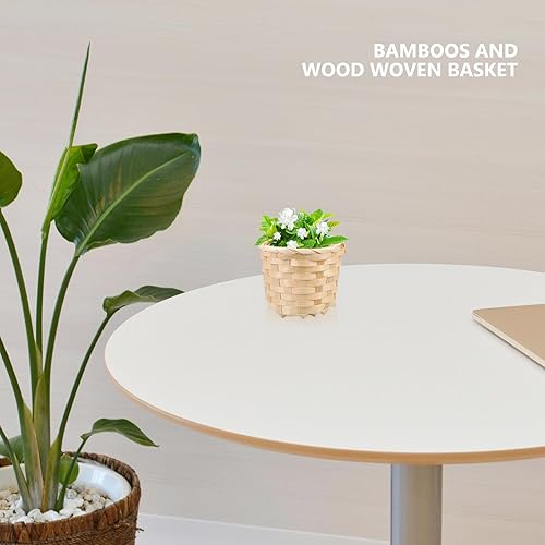 Miniatura 7 de HANABASS Cesta de almacenamiento de tejido de escritorio, pequeña caja de almacenamiento tejida de madera para escombros, manualidades, juguetes,