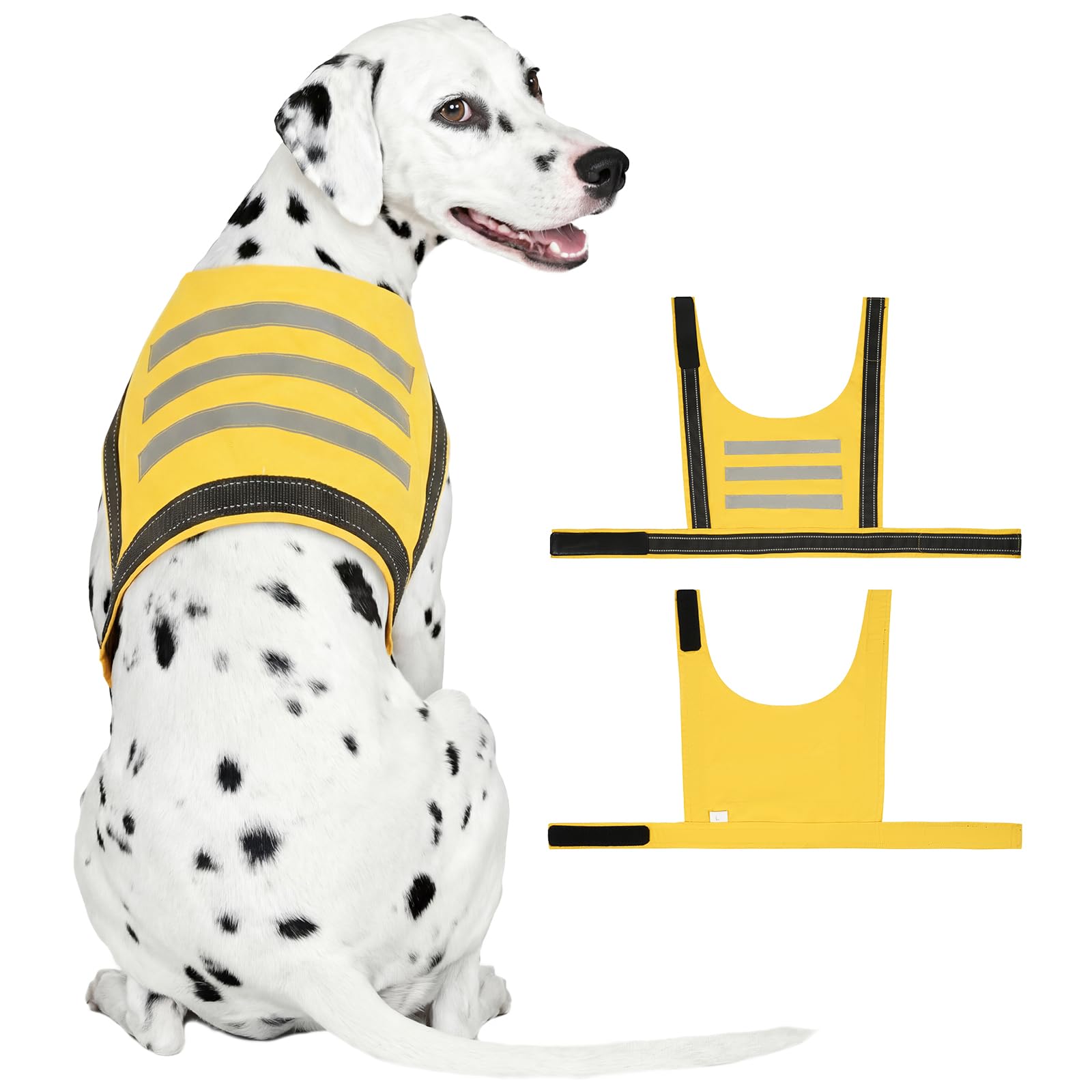 OUOBOB Reflective Dog Walking Safety Vest, Breathable Mesh with Magic Tape Adjustable Fit, for Night, Urban & Country Walks (XL, Yellow)