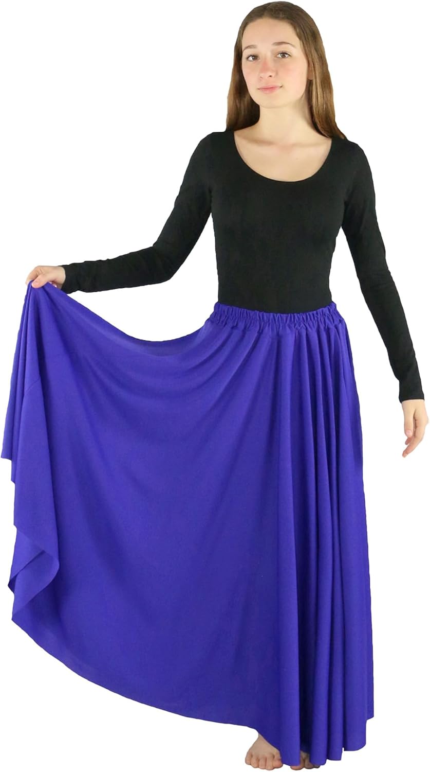 Danzcue Girls Long Full Circle Dance Skirt (L-XL, Deep Purple) - Image 3