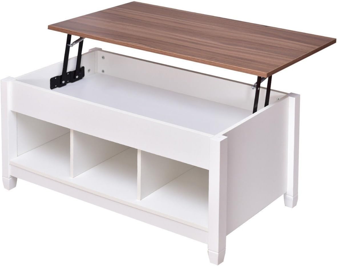 Low Coffee Table with Hidden Lift Top and Lower Storage Compartment for Contemporary Home and Living Room (White)